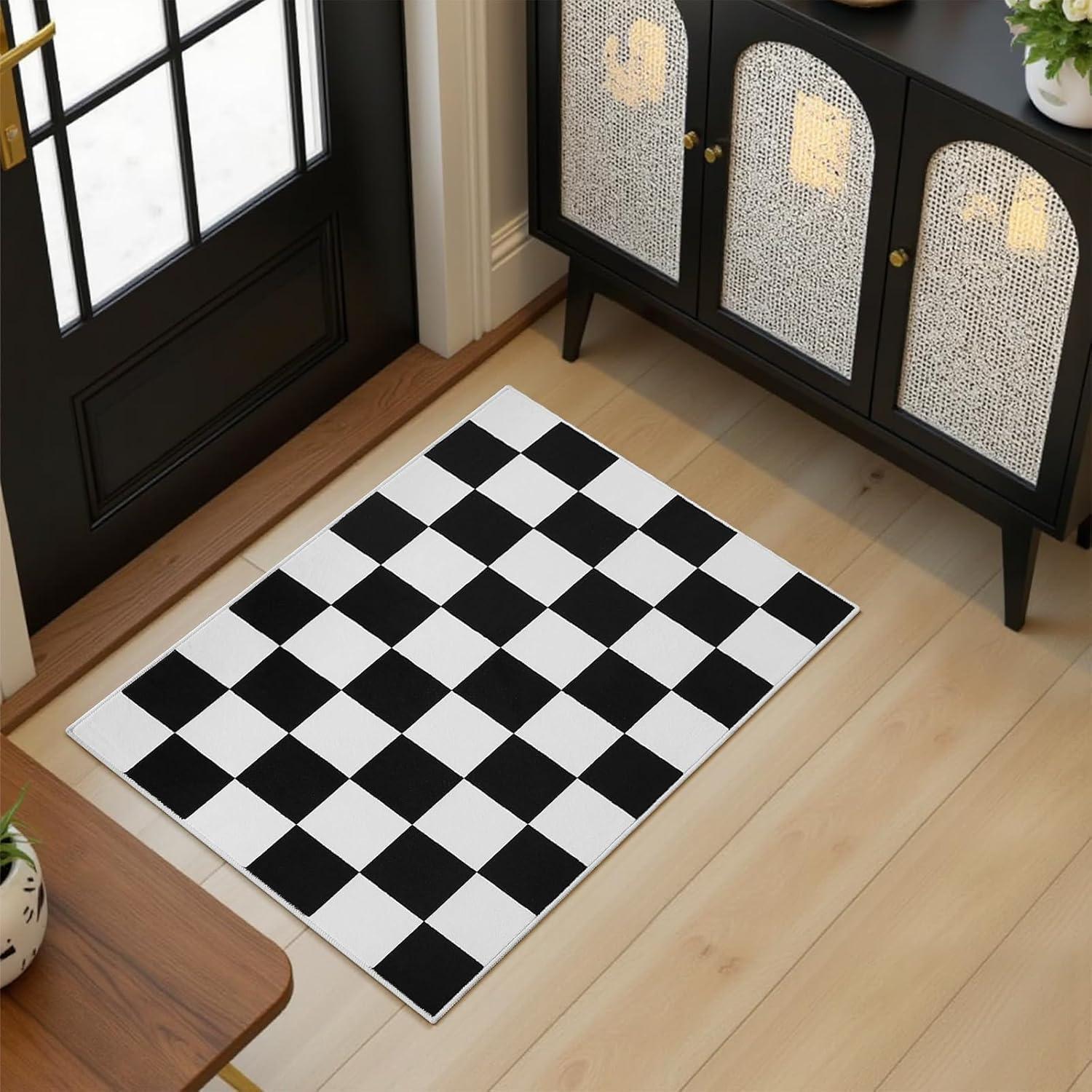 Luxe Weavers Checkered Black and White Geometric 8x10 Area Rug