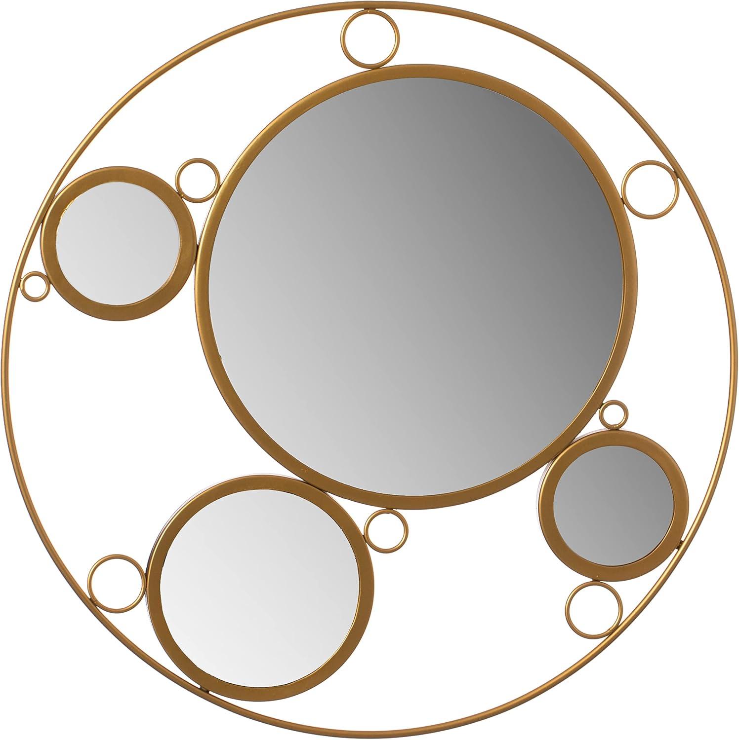 Hildebert Decorative 19.75-inch Round Frame Gold Modern Accent Mirror with 4 Glass Mirror Balls