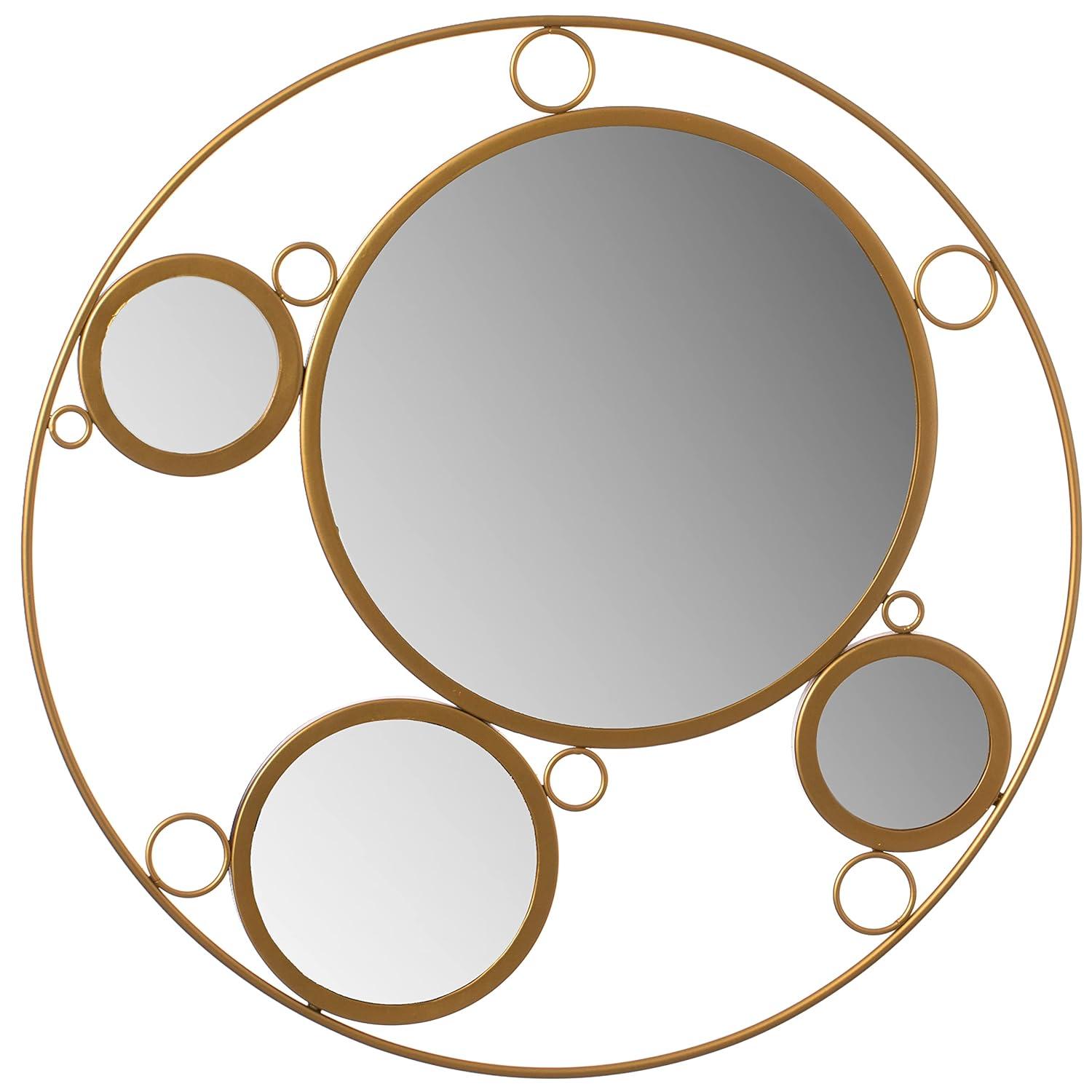Mercer41 Hildebert Decorative 19.75-inch Round Frame Gold Modern Accent Mirror with 4 Glass Mirror Balls