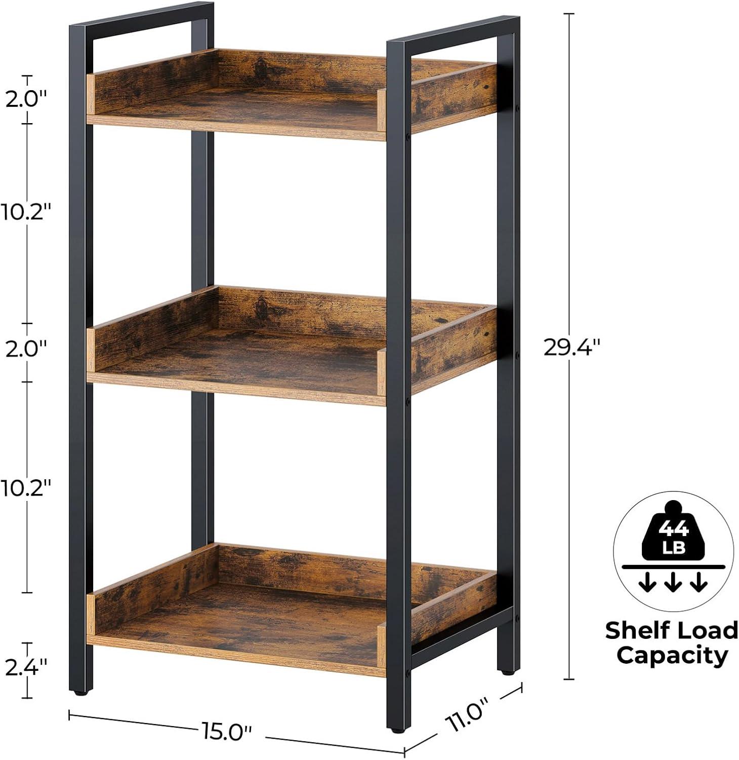 Rolanstar Bookshelf, 4-Tier Storage Rack, Narrow Corner Bookshelf, Display Wooden Shelves for Living Room, Bathroom, Balcony, Kitchen,Rustic Brown