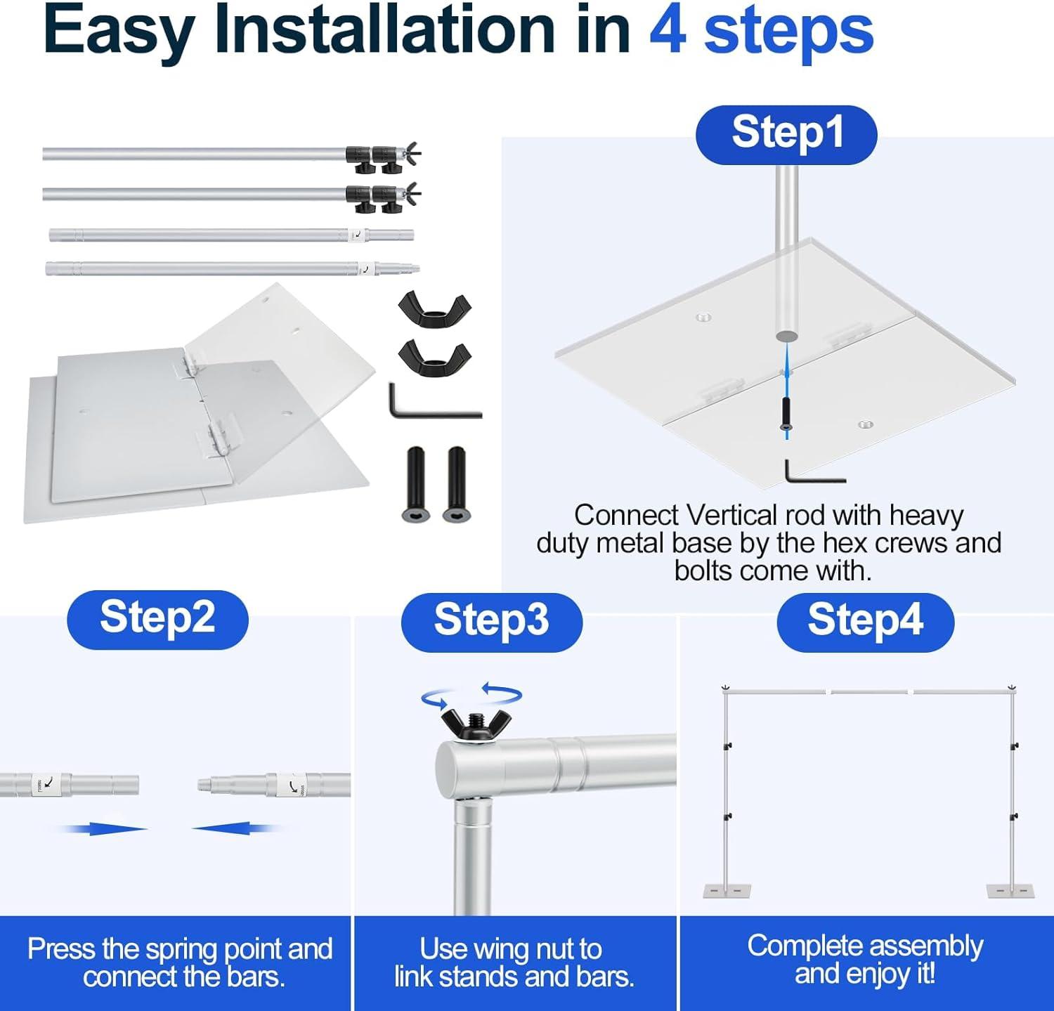 EMART Backdrop Stand, 6.5x10 ft Adjustable Photo Background Pipe and Drape Photography Kit with Heavy Duty Metal Flat Base for Parties, Wedding, Video Studio, Birthday - White