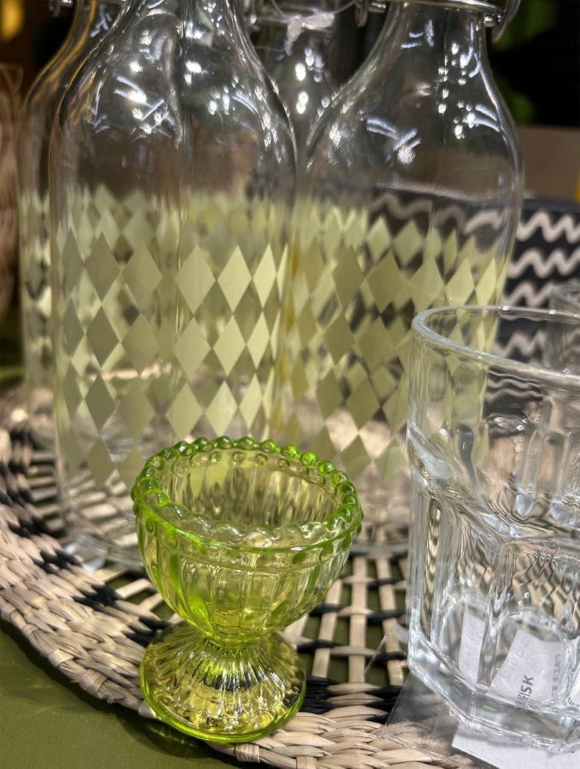 Green Glass Easter Egg Cup for Soft or Hard Boiled Egg Holder - Set of 2 Egg Holders for Breakfast Brunch, Kitchenware, Easter Decoration