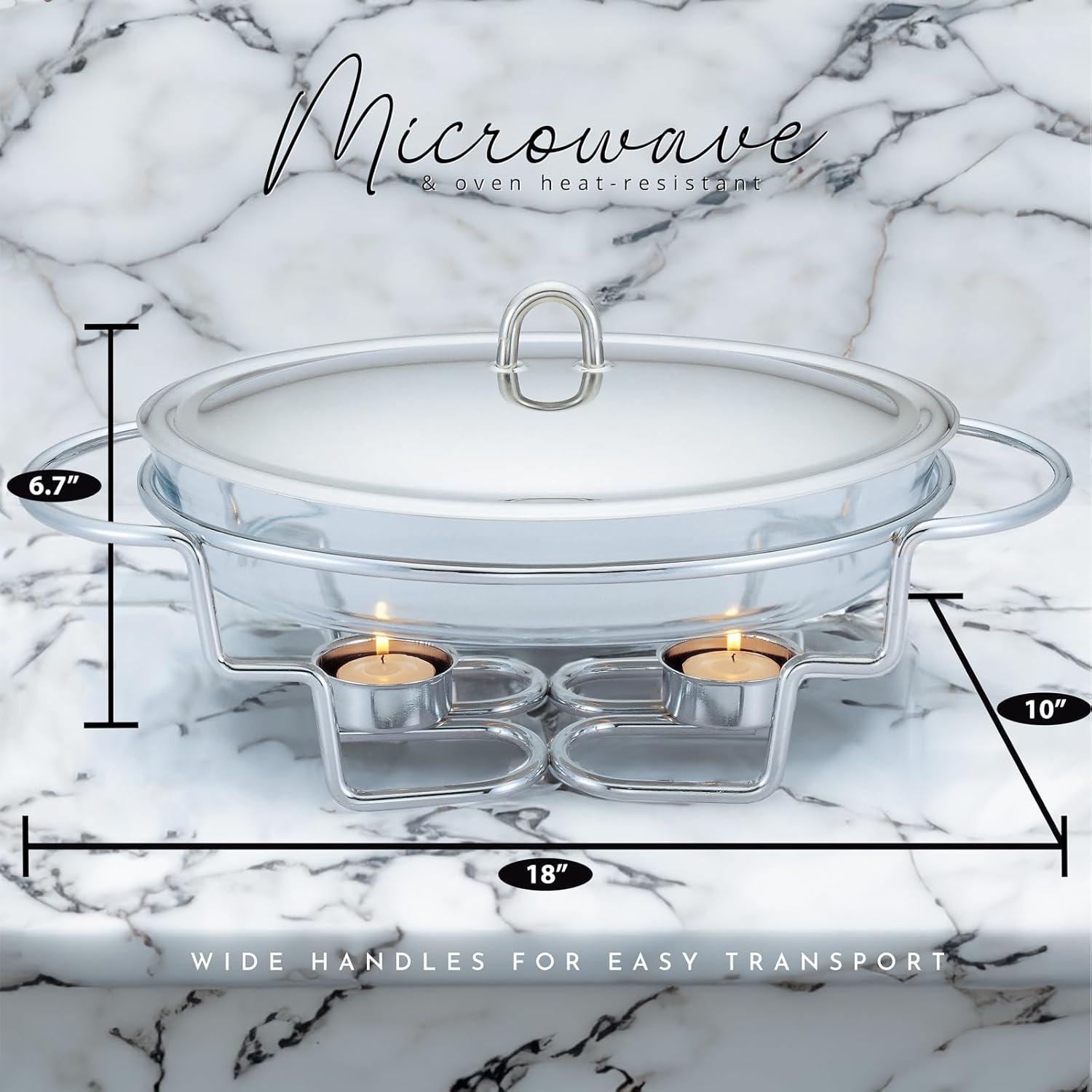 Stainless Steel 3-Quart Chafing Dish Buffet Set with Glass Tray