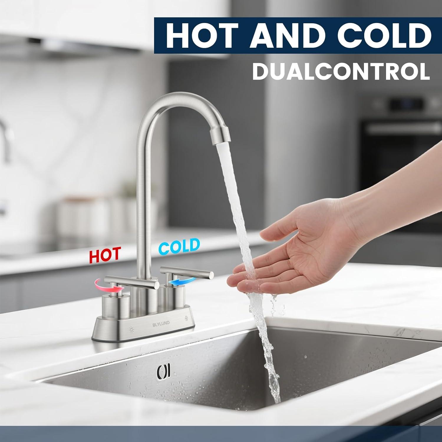 Brushed Nickel Kitchen Sink Faucet with Pull Down Sprayer Single Handle Single Hole Mixer Tap