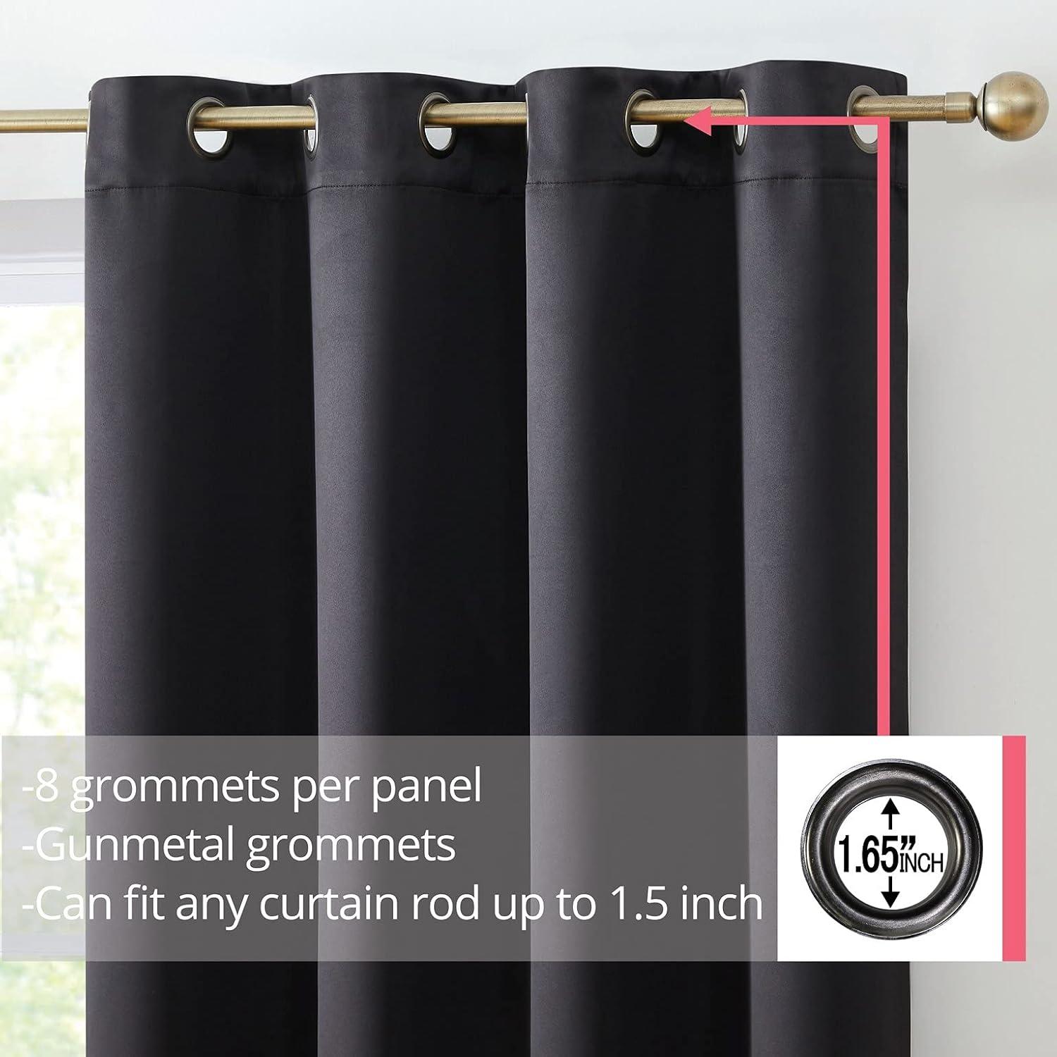 HLC.ME Oxford Curtains for Living Room, Room Darkening Energy Saving, Insulated Darkening Window Grommet Panels, Set of 2 - Black, 52 W x 84 L
