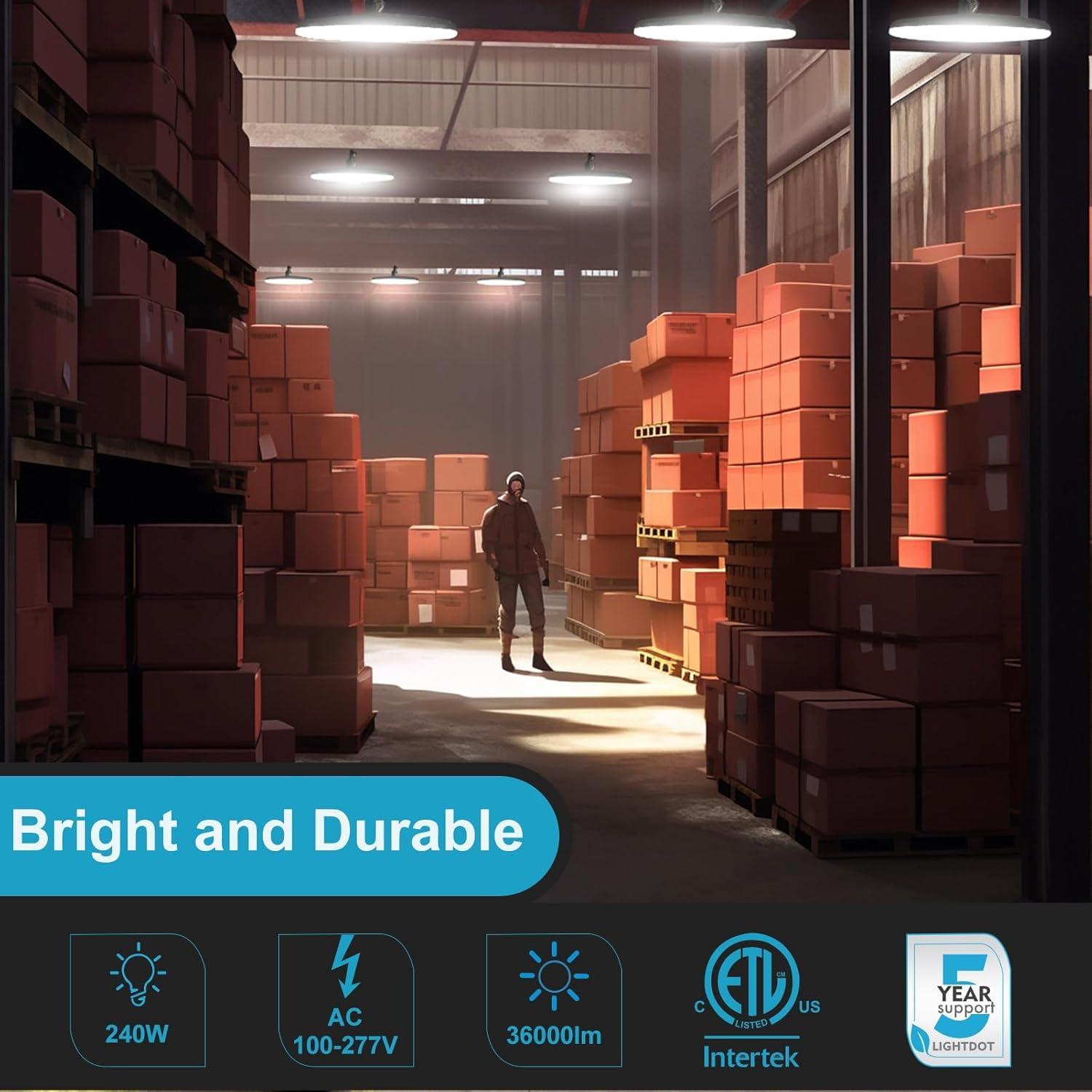 Lightdot 100W LED High Bay Light for Shop/Barn 5000K 14000LM (Eqv. to 400W HPS/MH) High Bay LED Lights with Plug for Commercial Warehouse Lighting-ETL Listed 5Pack