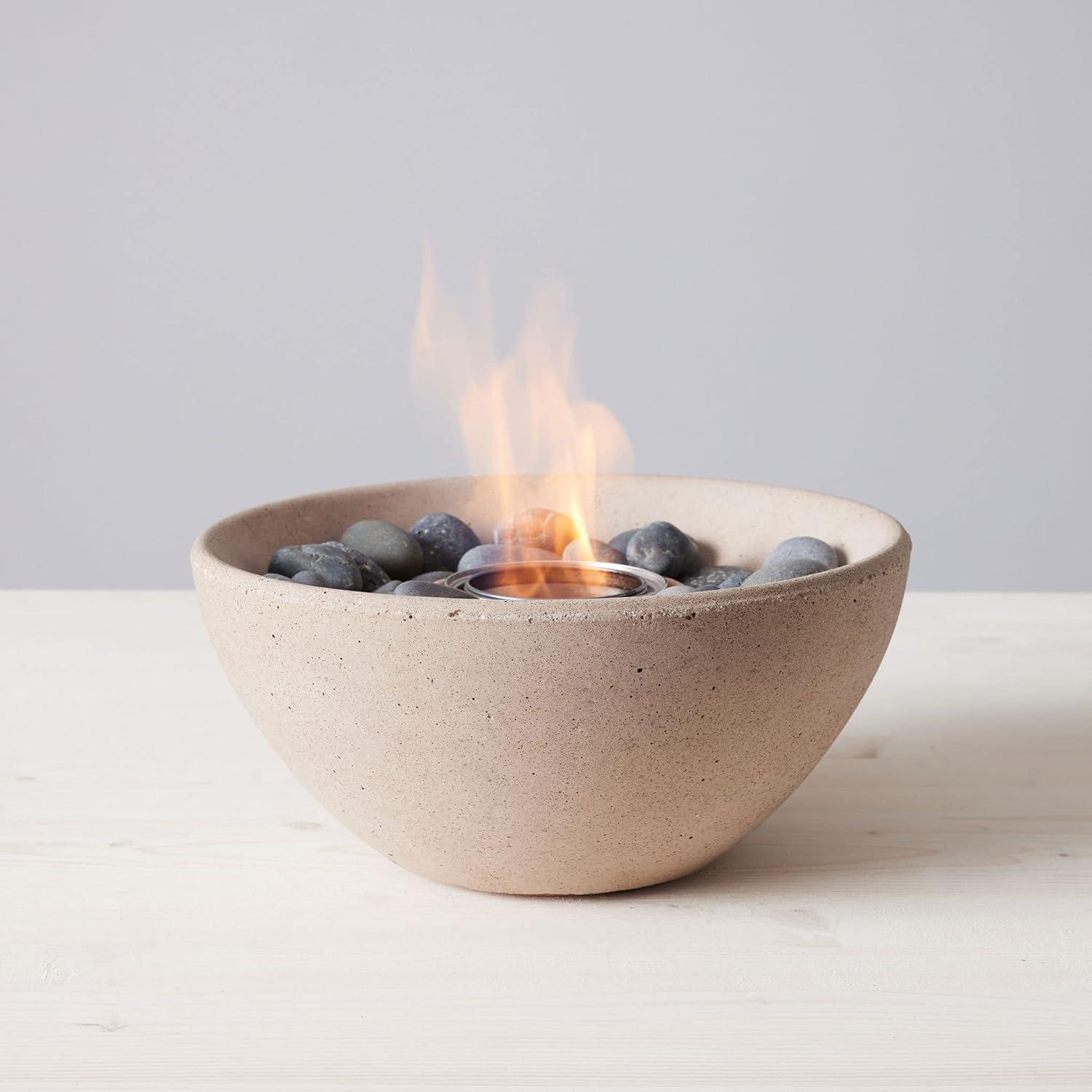 Beige Concrete Tabletop Fire Bowl with Gel Fuel