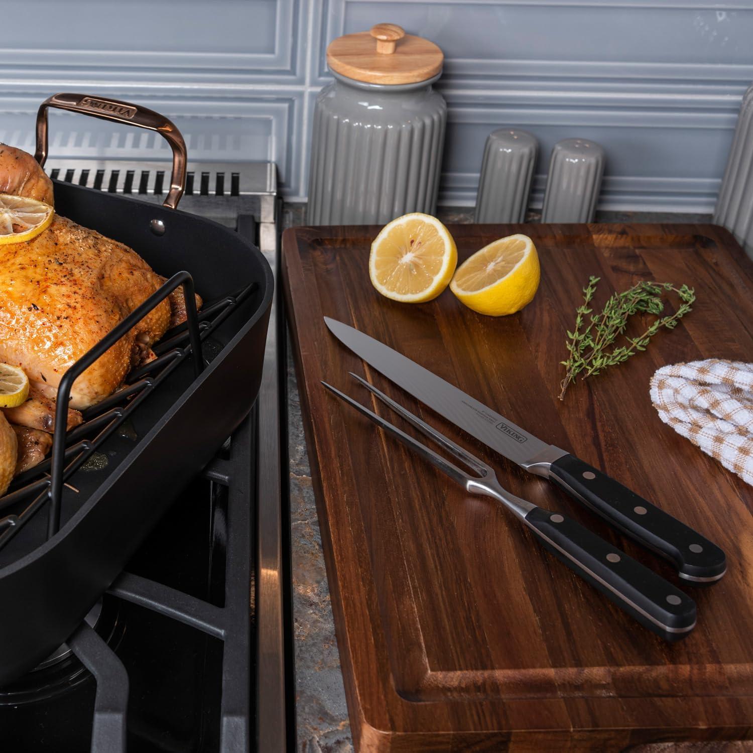 Viking Hard-Anodized Non-Stick 16" Roaster with Rack and Carving Set