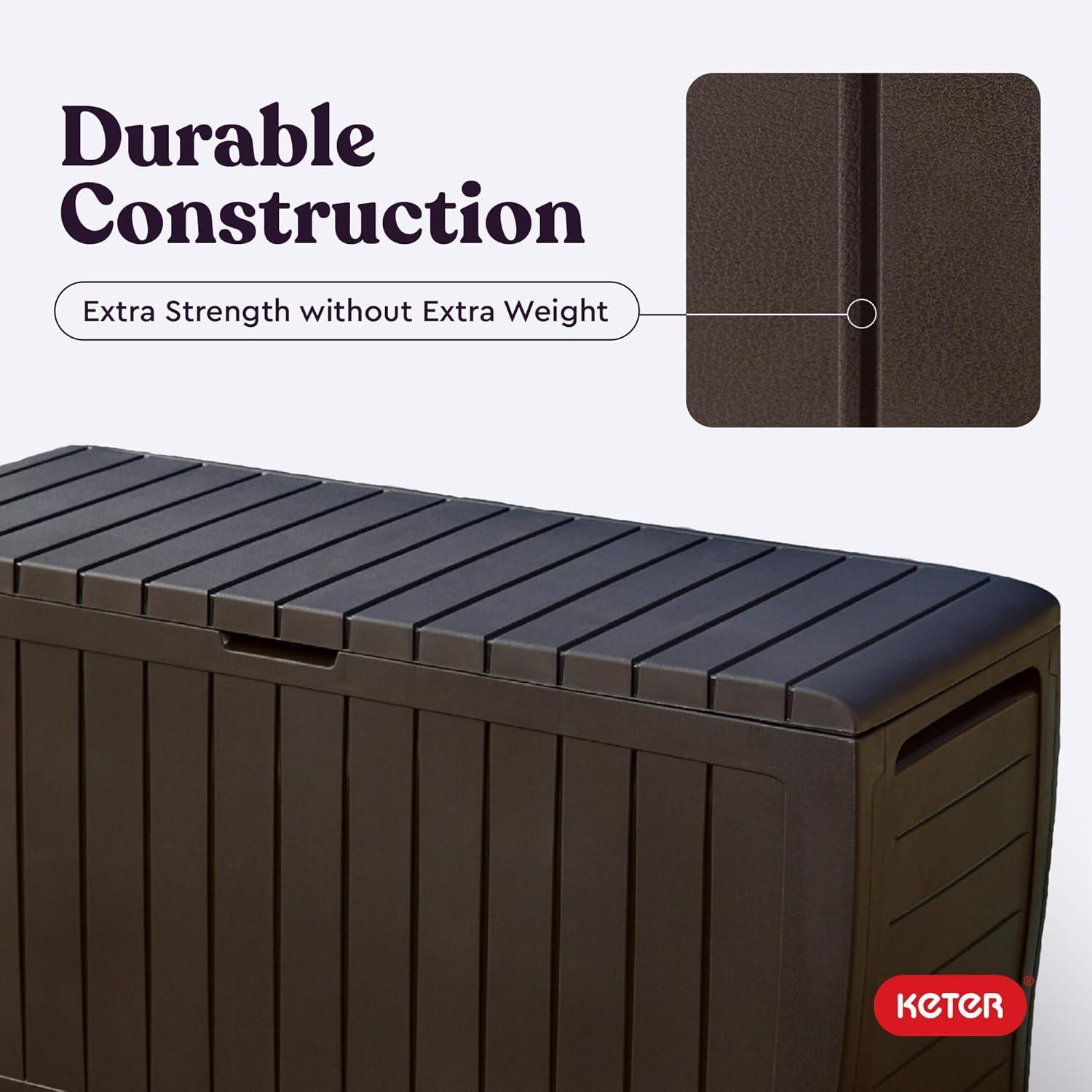 Brown Lockable Plastic Wicker Deck Box with Wheels, 71 Gal