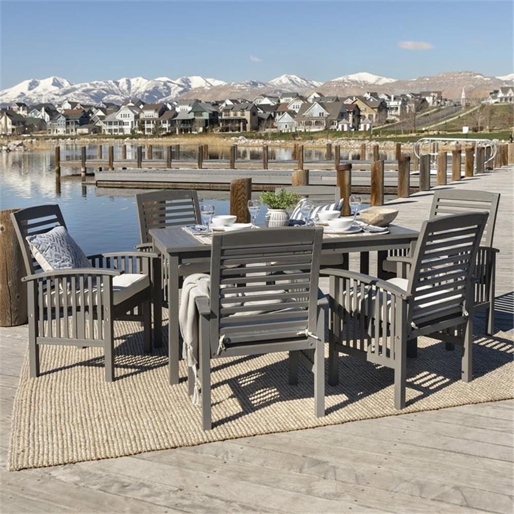 Outdoor Classic Traditional Modern Contemporary Acacia Wood Simple Patio 7-Piece Dining Set - Brown