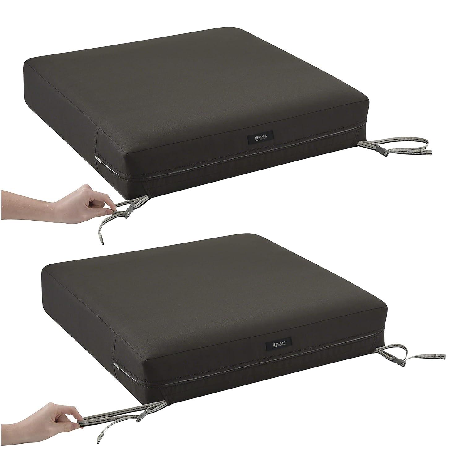Classic Accessories Ravenna® Rectangular Patio Seat Cushion Slip Cover & Foam - Durable Outdoor Cushion, Espresso, 21"W x 19"D x 5"Thick
