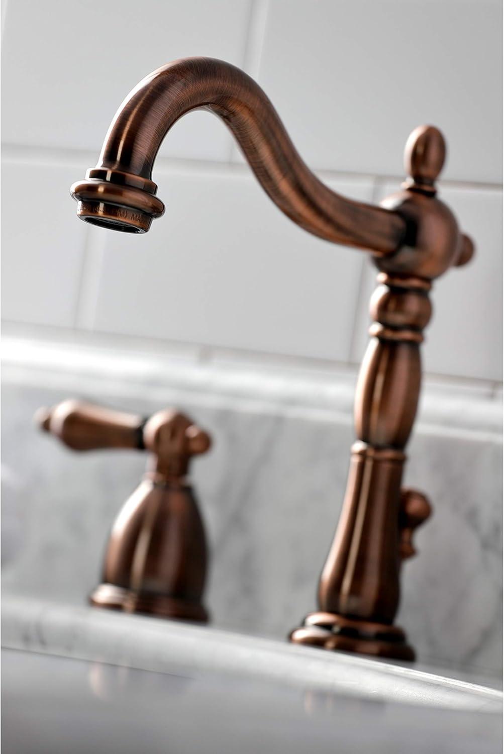 Kingston Brass Heritage Two-Handle 3-Hole Deck Mount Widespread Bathroom Faucet with Brass Pop-Up Drain