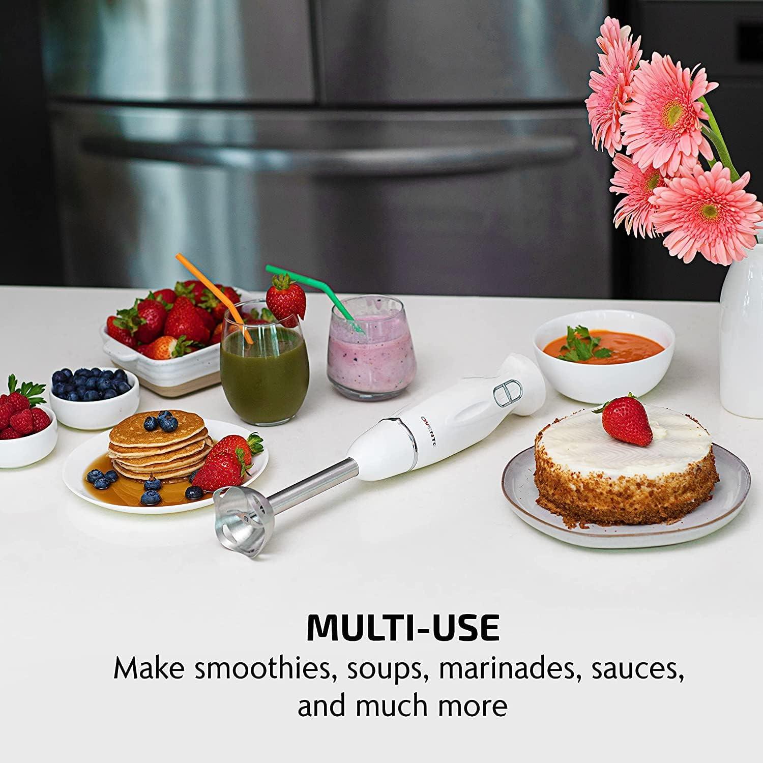 OVENTE Electric Immersion Hand Blender, 2 Mixing Speed w/ Stainless Steel Blades, White HS560W
