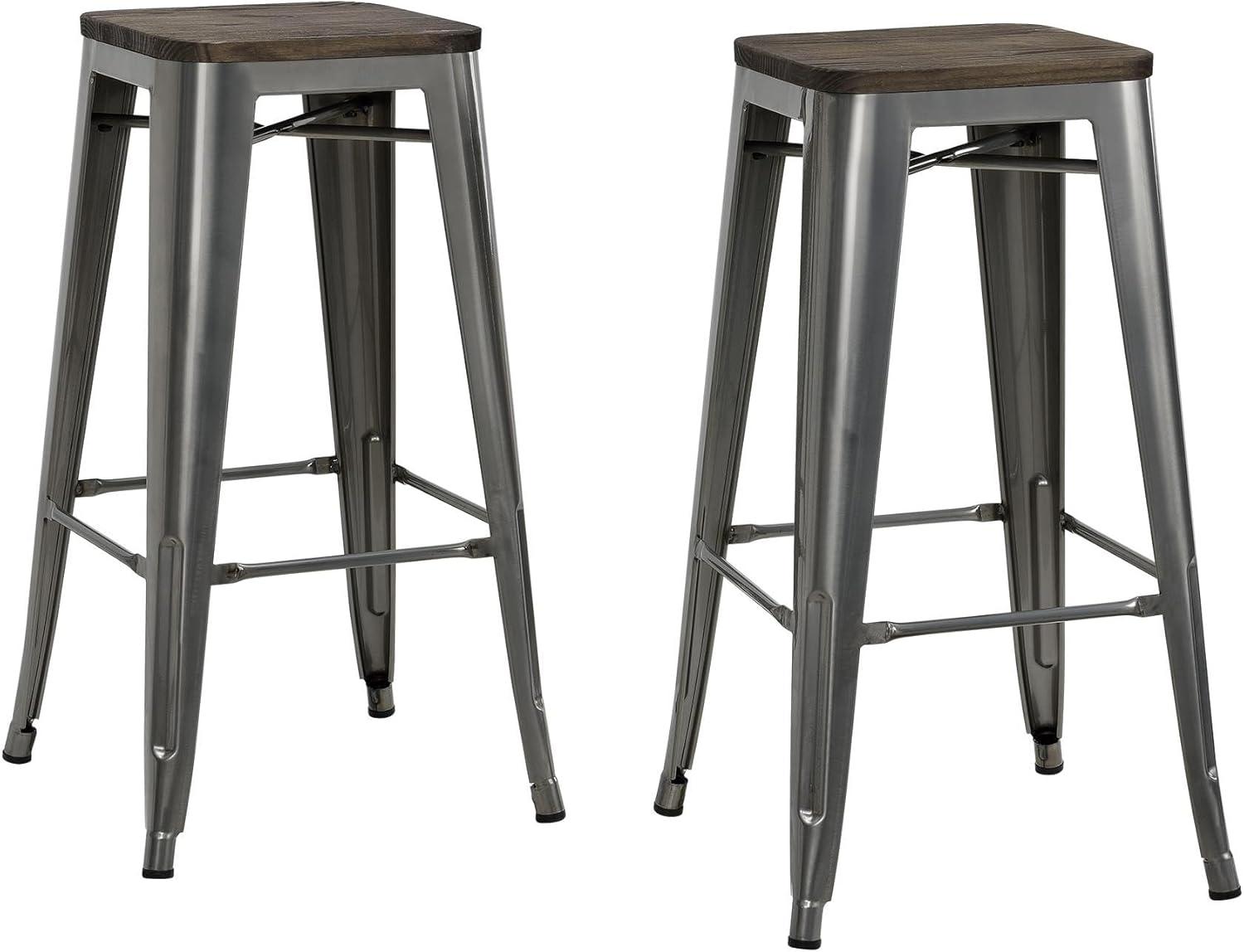 Fusion 30" Gun Metal Backless Bar Stools with Wood Seat