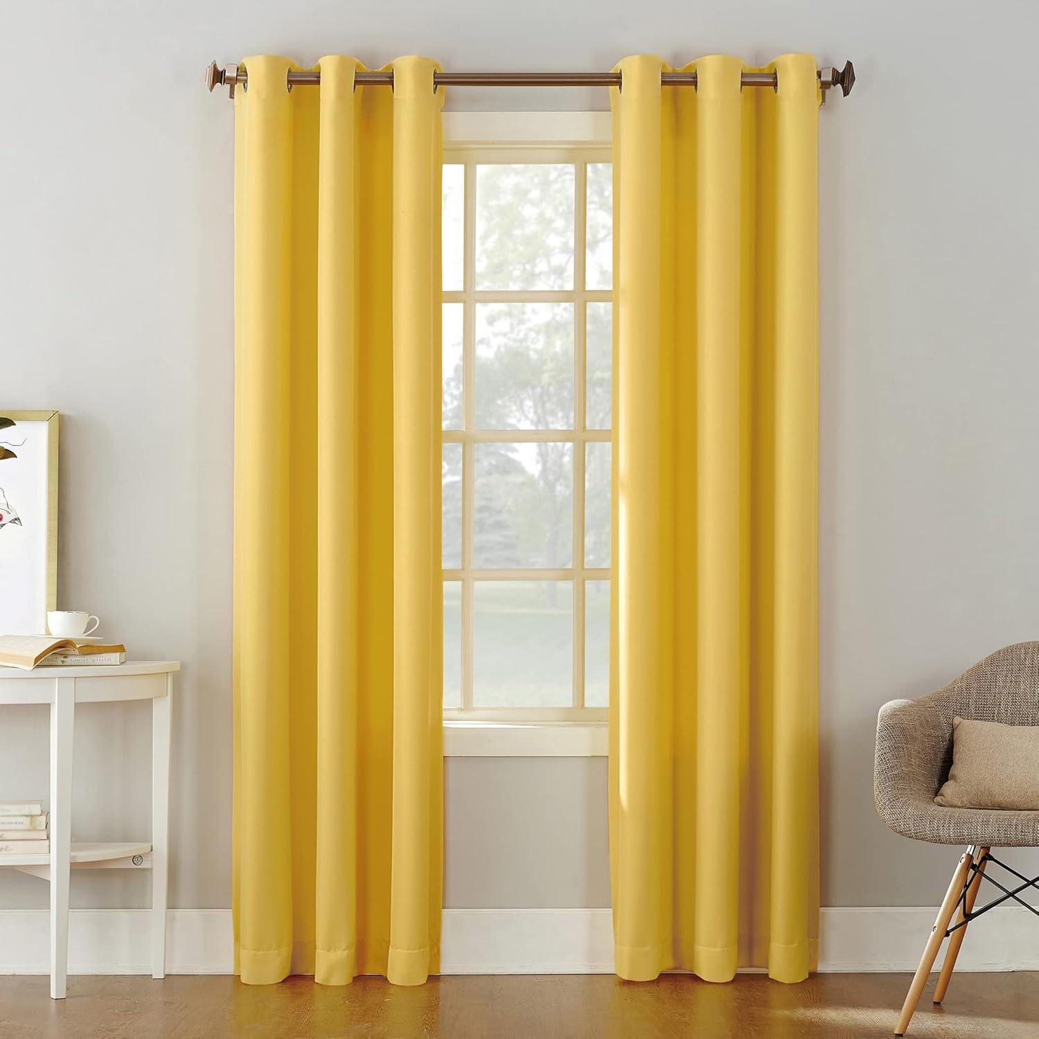 Yellow Semi-Sheer Grommet Curtain Panels 48" x 63"