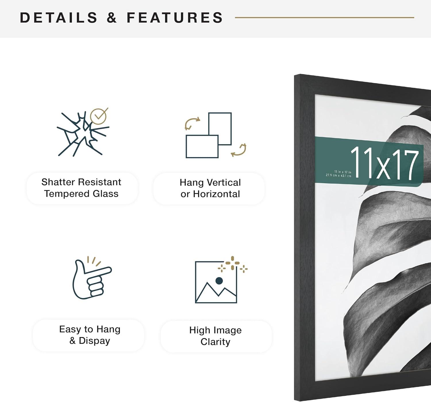 MCS Studio Gallery 11x17 Picture Frame Black Woodgrain, Rectangle Photo Frame for Photos, Posters & Art Prints (1-Pack)