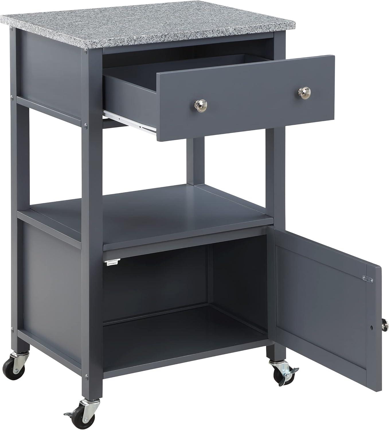 Fairfax Engineered Wood Kitchen Cart with Granite Top and Gray Base