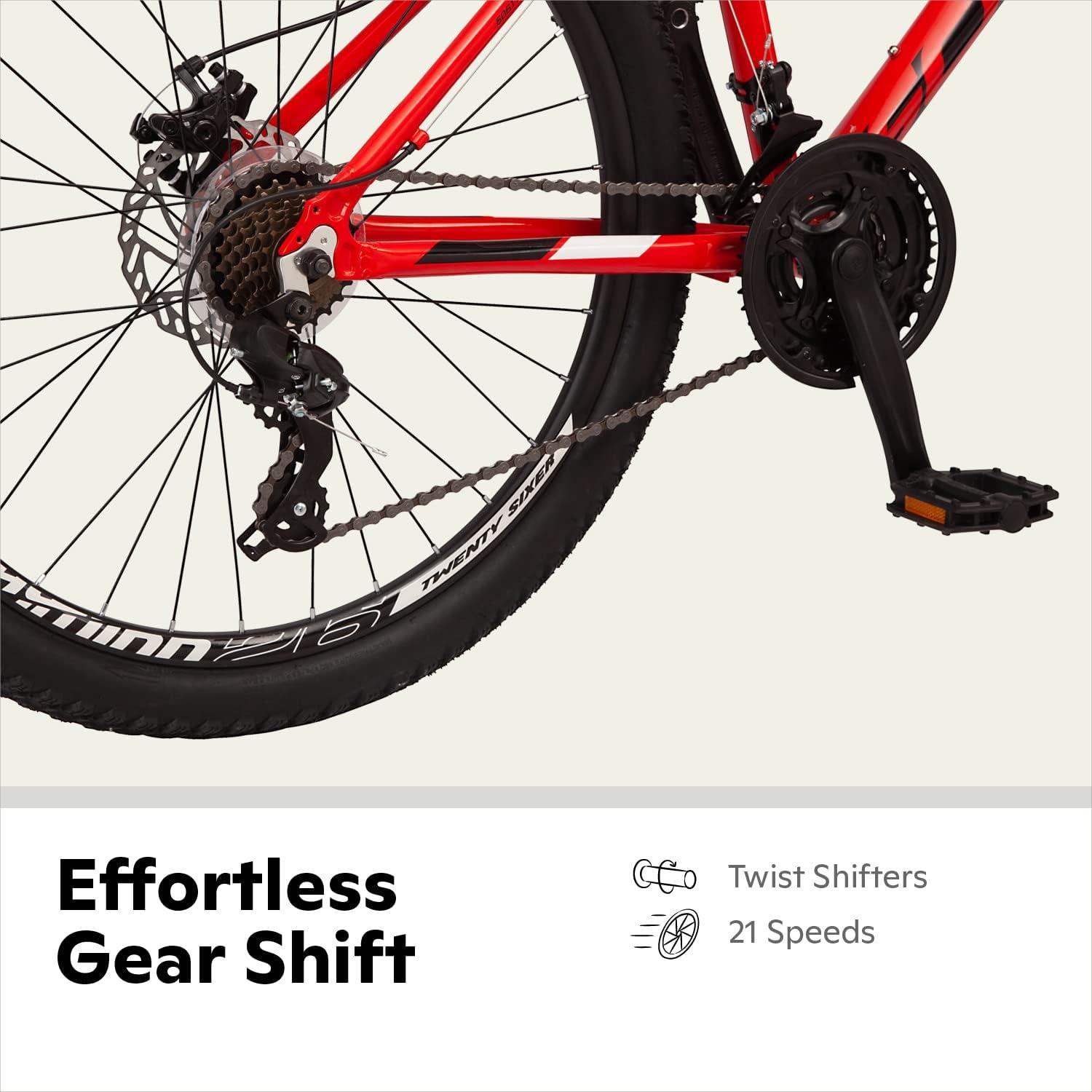 Schwinn High Timber Youth/Adult Mountain Bike for Men and Women, Aluminum and Steel Frame Options, Speeds Options, Inch Wheels Red/Black 26-Inch Wheels Aluminum Frame and Disc Brakes