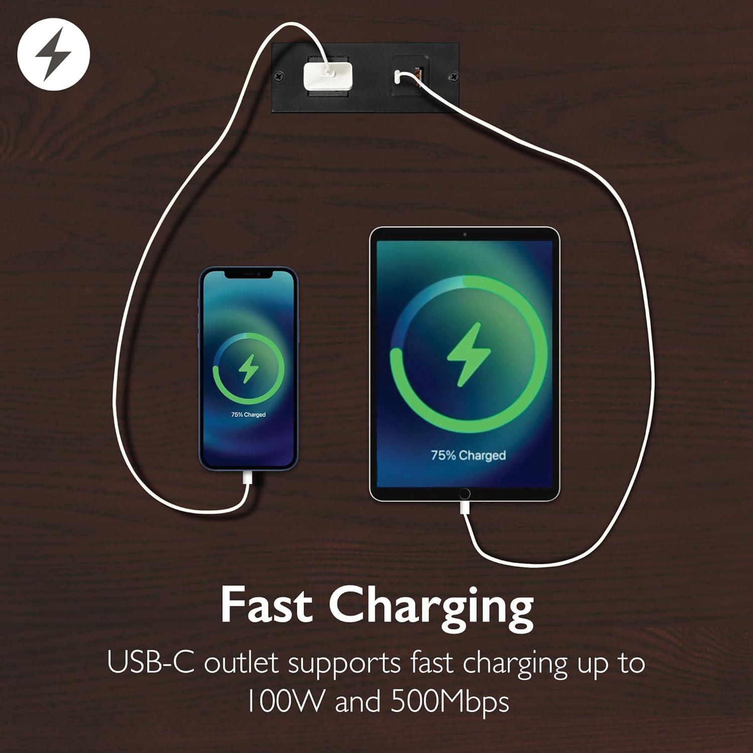 Leick Home 10522 Laurent Nightstand with Drawer, Door with USB-C Fast Charging Station and AC/USB Outlet, Chocolate Cherry