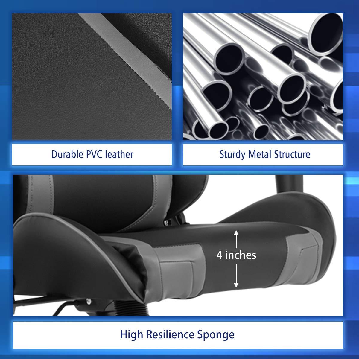 Costway Massage Gaming Chair Reclining Swivel Racing Office Chair w/Lumbar Support Grey