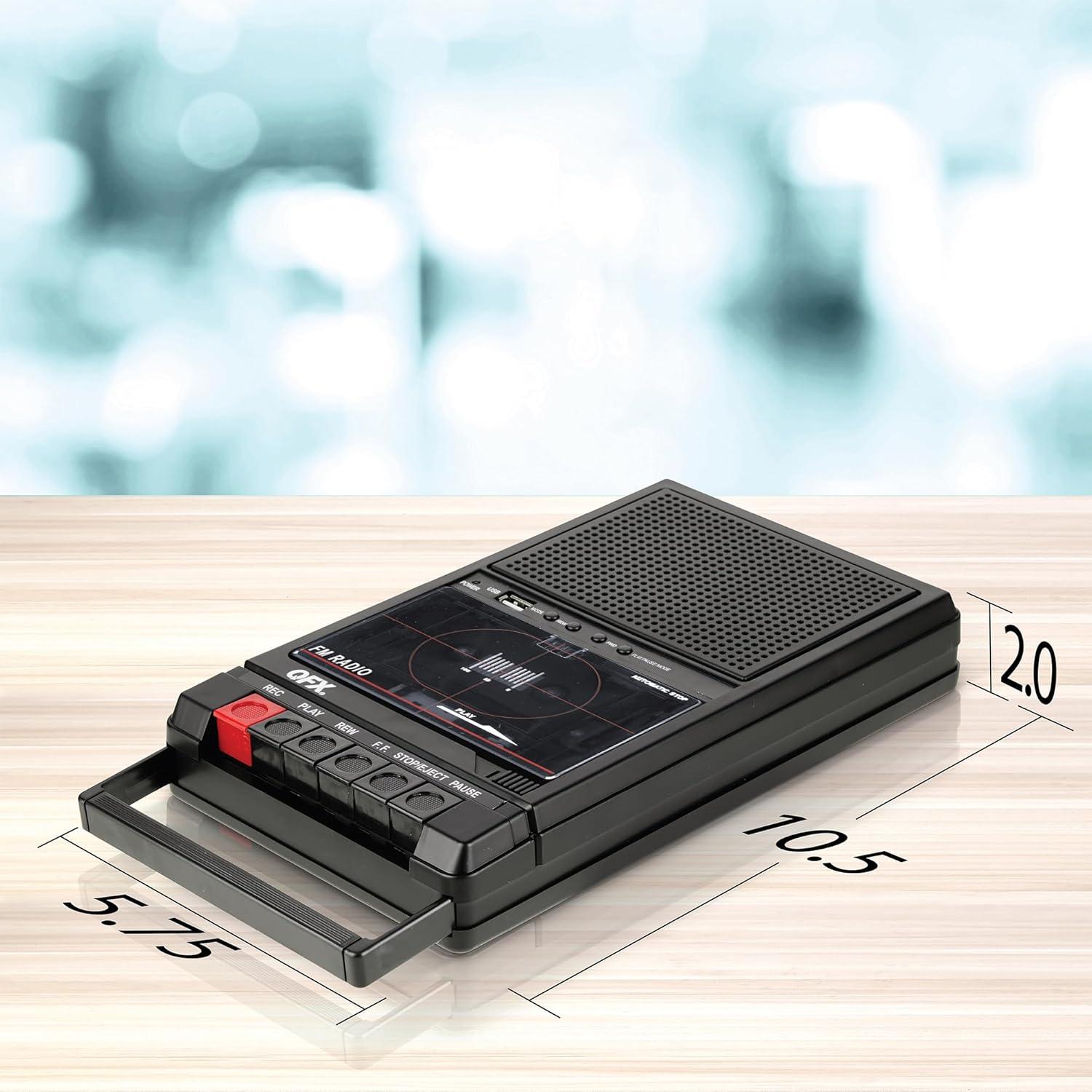 QFX Retro-39BT Shoebox-Style Cassette Player/Recorder with Bluetooth, FM Radio, USB input, Black