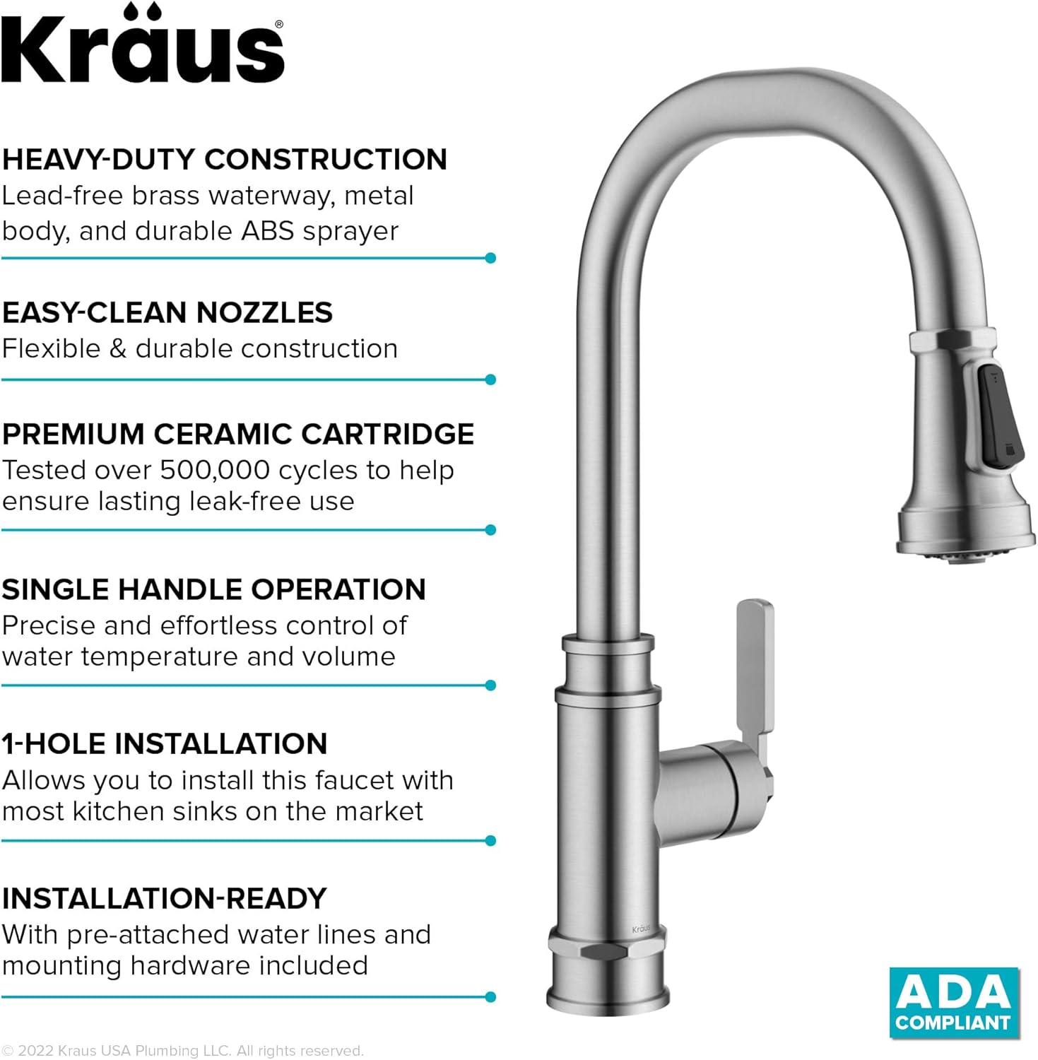 Allyn Transitional Industrial Pull-Down Single Handle Kitchen Faucet