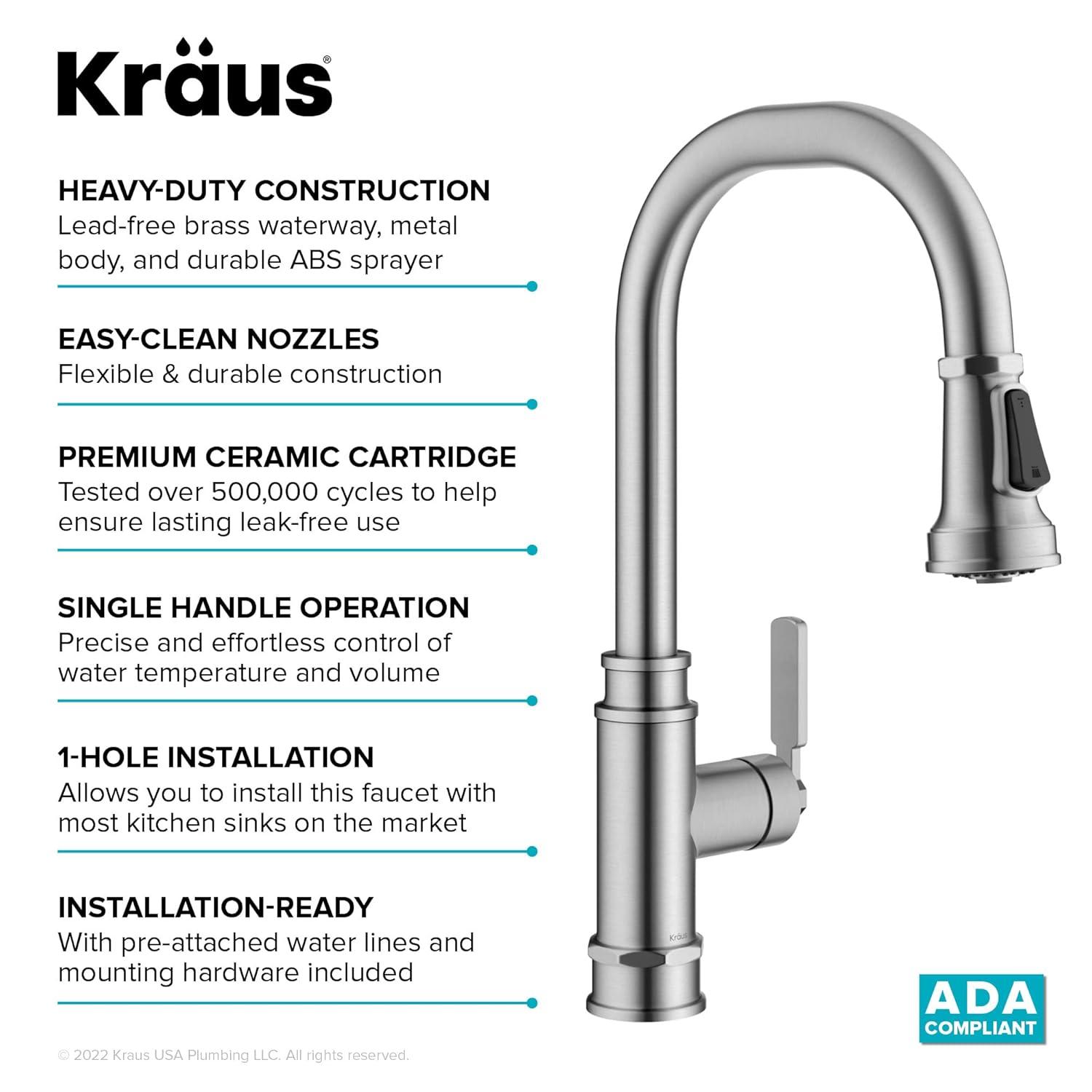 Allyn Transitional Industrial Pull-Down Single Handle Kitchen Faucet