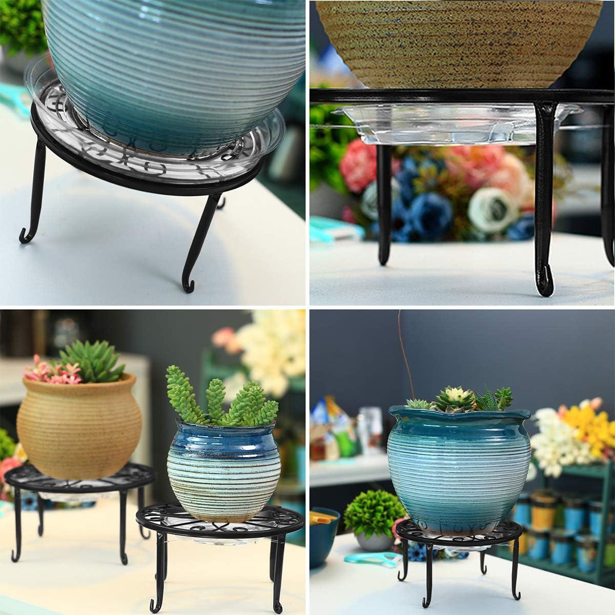 3 Pack 9 inches Metal Plant Stands with Saucer for Indoor and Outdoor Plants Heavy Duty Potted Heavy Duty Flower Pot Stand Holder Rustproof Iron Round Plant Shelf for Garden, Brown