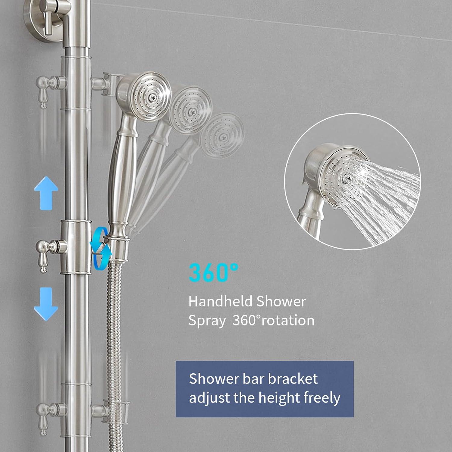 Outdoor Shower Kit, Bathroom Shower Feature Shower System Set, Outside Shower Faucet High Pressure Wall Mount, Brushed Nickel