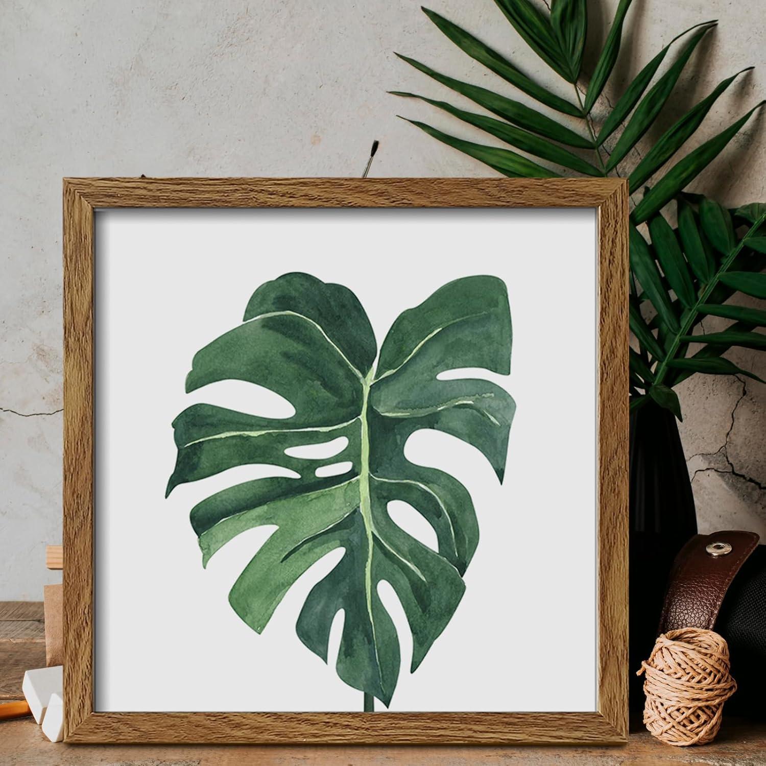 10x10 Walnut Botanical Green Plant Framed Wall Art Set