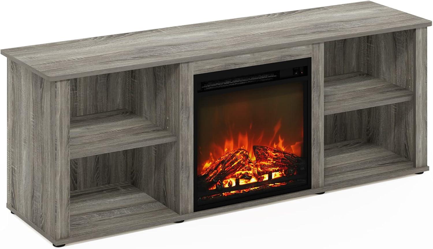 Furinno Montale 60 Inch TV Stand with Fireplace, French Oak Grey