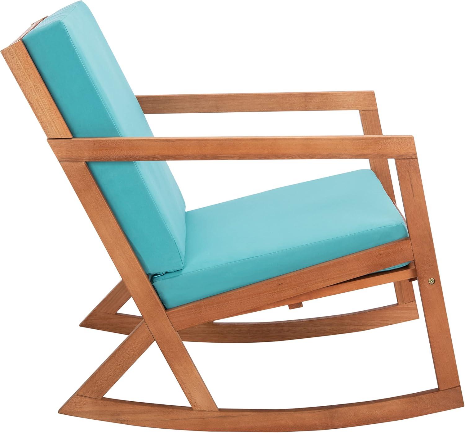 Elegant Eucalyptus Wood Outdoor Rocking Chair with Aqua Cushions