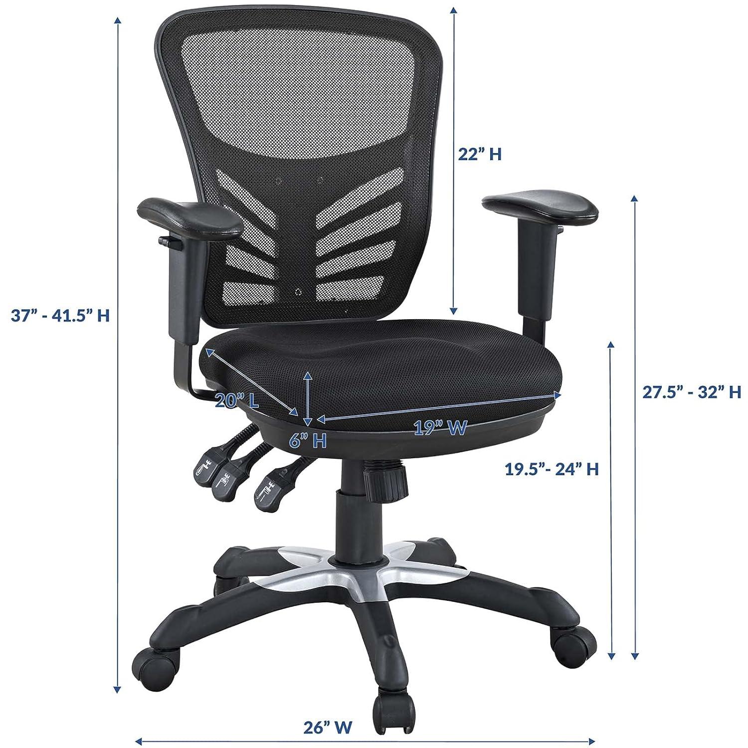 Articulate Mesh Office Chair Midnight Black - Modway: Ergonomic, Adjustable Arms, Swivel Desk Chair