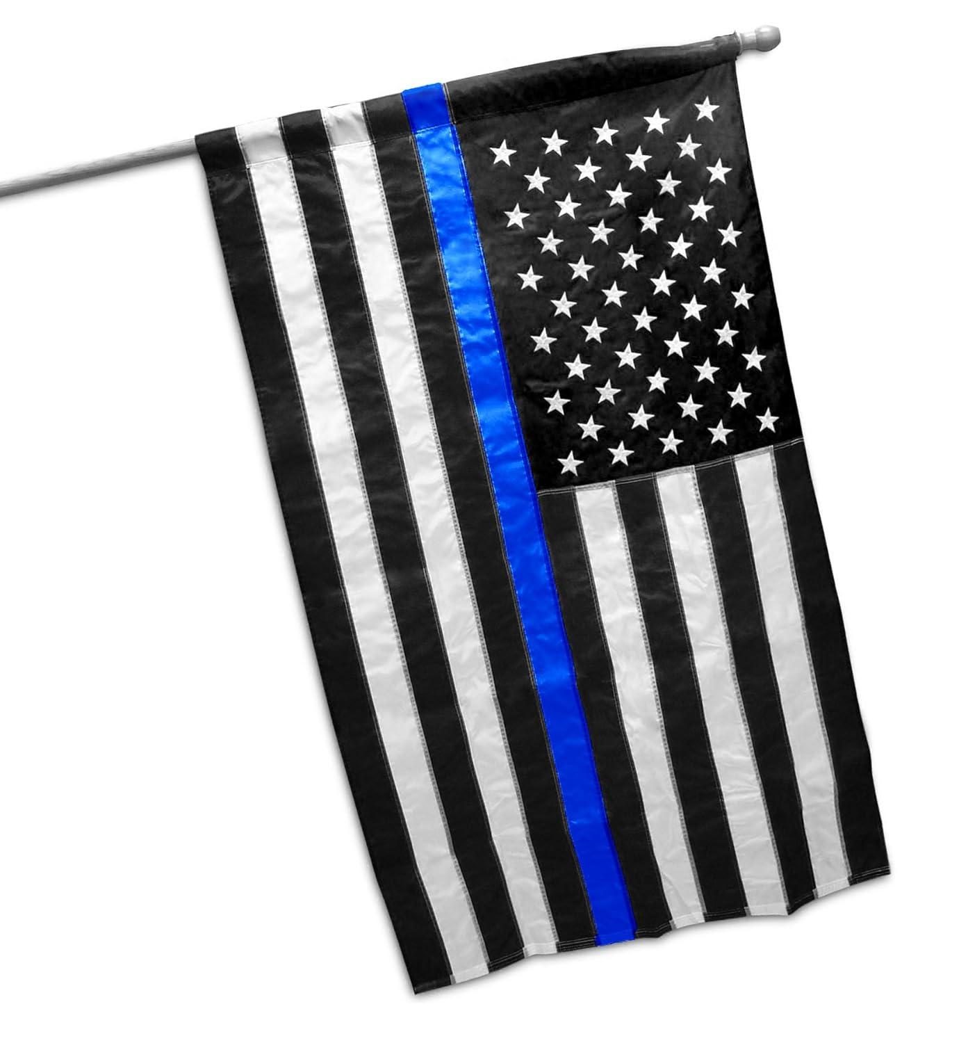 Thin Blue Line Flag 3x5 FT-American Police Flag Indoor/Outdoor Quality Polyester with Vivid Color Double-Stitched Edges Brass Grommets Decorations