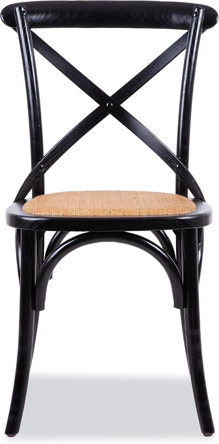 Black Birch Wood Cross Back Dining Chairs with Cane Seats