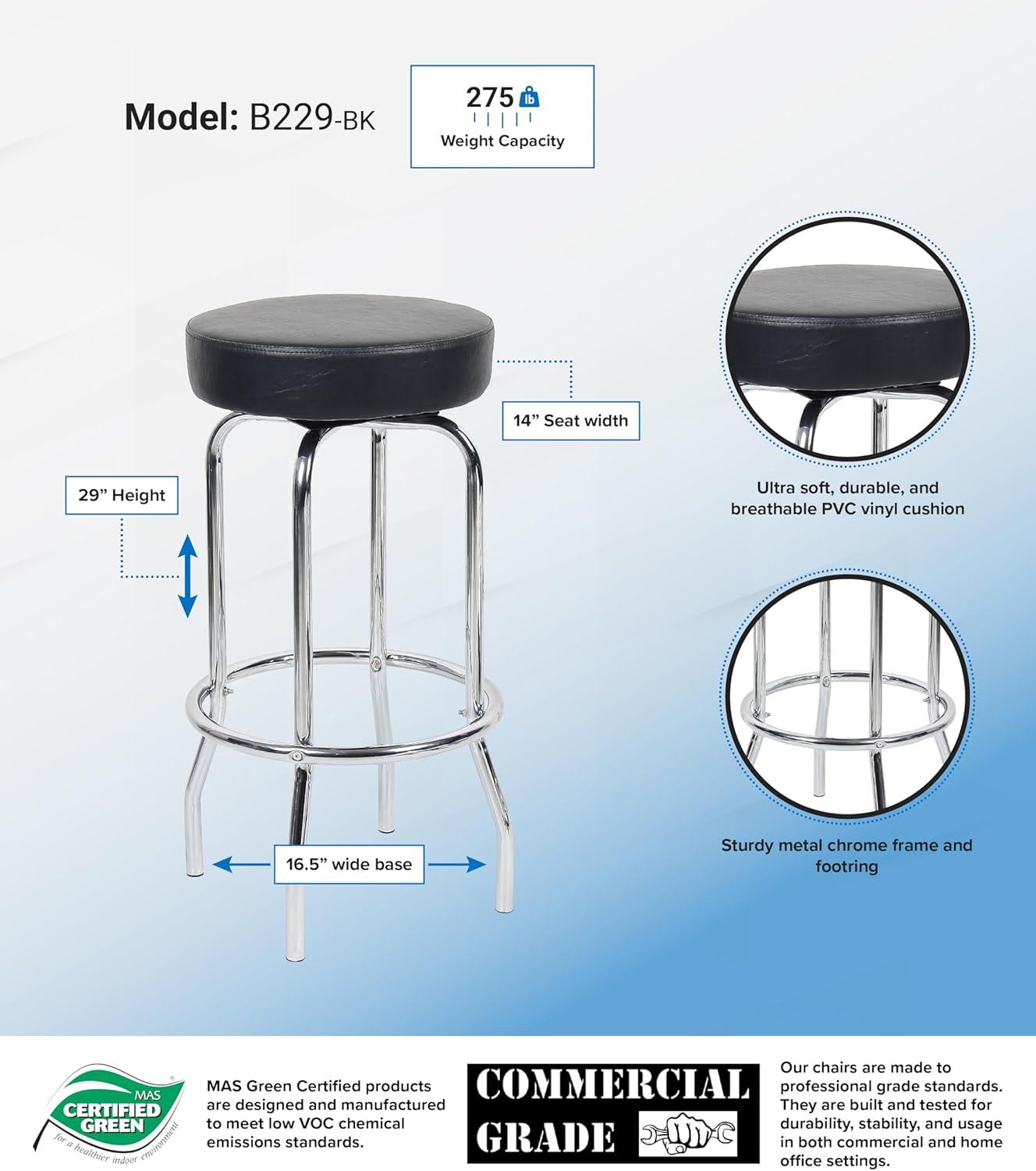 BossChair 29" Chrome/Black Stool