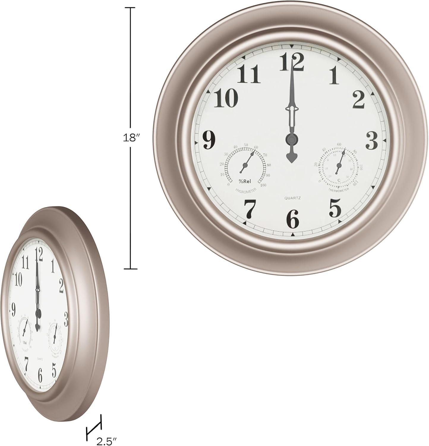 Pure Garden Indoor Outdoor Clock Thermometer Combo - 18-Inch Waterproof Outdoor Wall Clock with Temperature and Humidity by Pure Garden