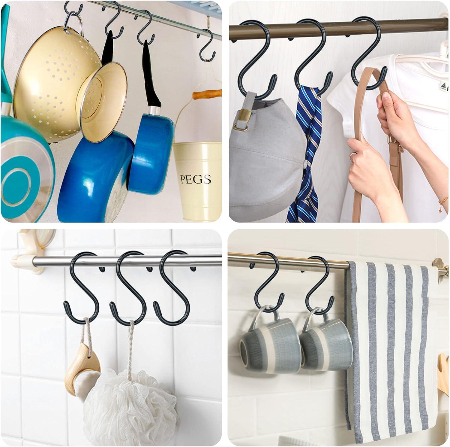 30 Pack Heavy Duty S Hooks Black S Shaped Hooks Hanging Hangers Pan Pot Holder Rack Hooks for Kitchenware Spoons Pans Pots Utensils Clothes Bags Towels Plants