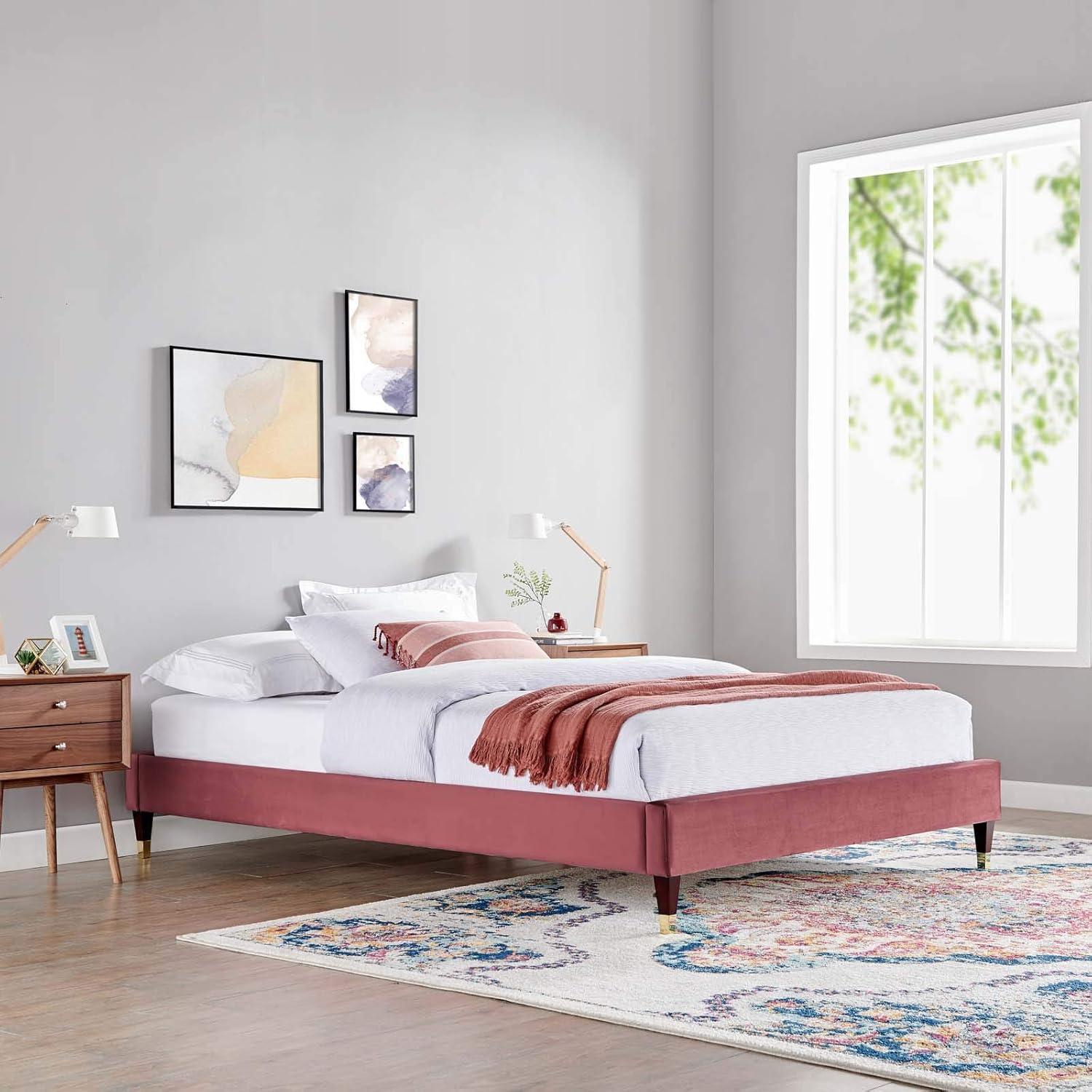 Modway Harlow Full Performance Velvet Platform Bed Frame in Dusty Rose