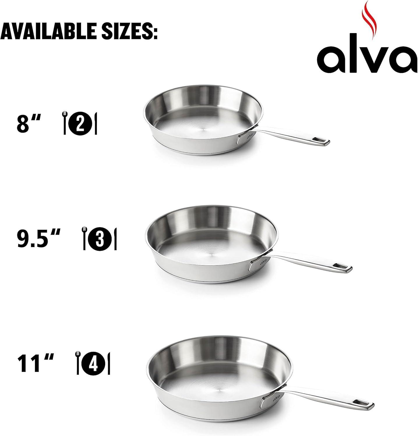 Alva Maestro Stainless Steel Frying Pan Skillet Non Toxic Omelette Pan Kitchen Cookware PFAS, PFOA & PFTE Free, for Cooking Pan Set, Induction Safe, Add to Your Pots and Pans Set Cookware