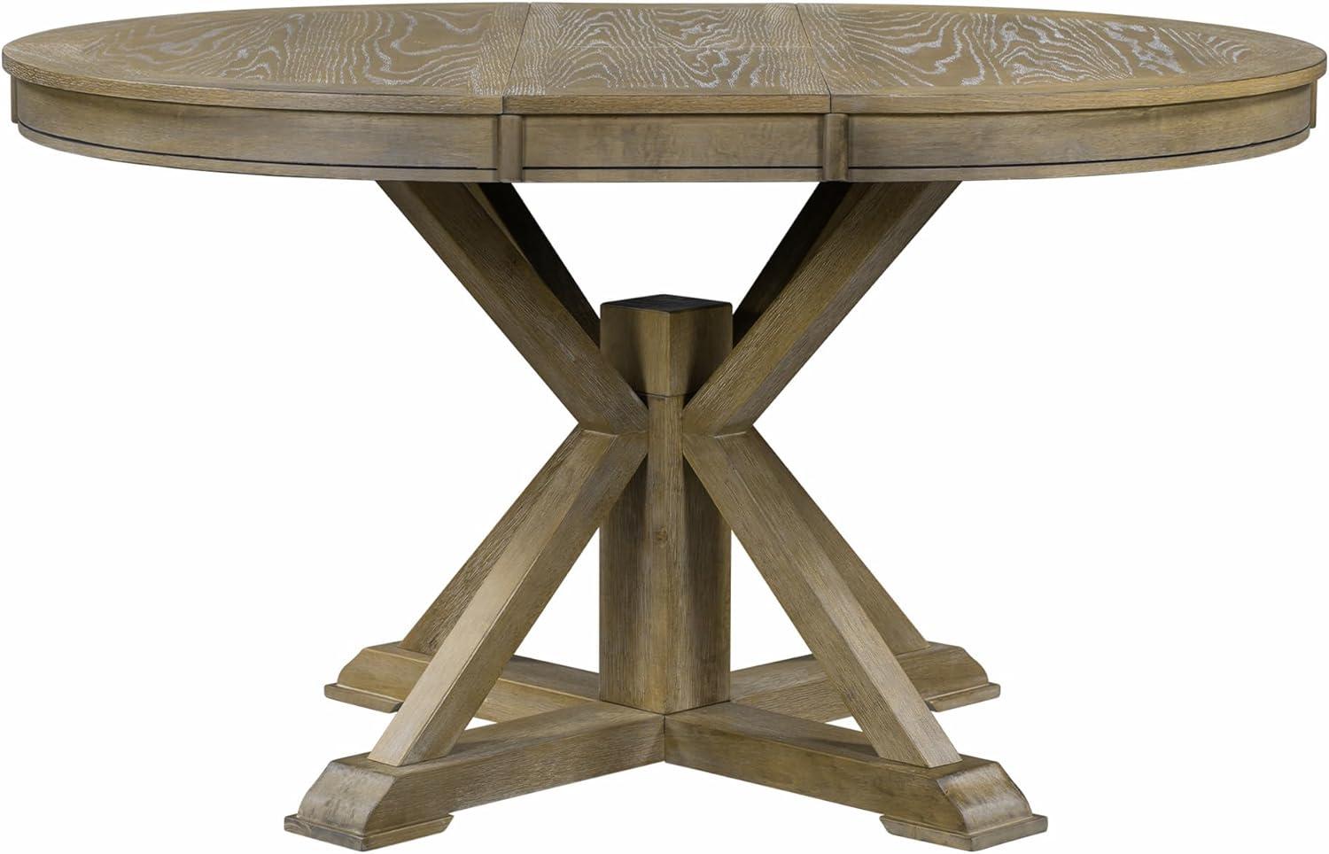 Natural Wood Wash Extendable Round Dining Table with Butterfly Leaf