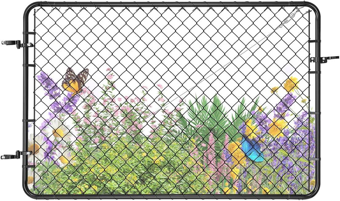 VEVOR Chain Link Fence Gate, 72 x 48 in, Adjustable Chain Link Fence Panel, Fit 2.2-6 ft (W) x 6 ft (H) Garden Fence Gate Opening, Fencing Gate with Plastic Coating, for Farm Black, Posts Not Included