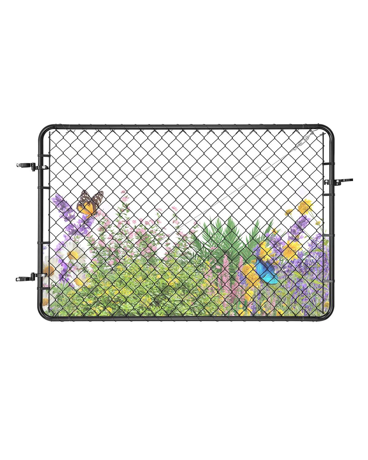VEVOR Chain Link Fence Gate, 72 x 48 in, Adjustable Chain Link Fence Panel, Fit 2.2-6 ft (W) x 6 ft (H) Garden Fence Gate Opening, Fencing Gate with Plastic Coating, for Farm Black, Posts Not Included