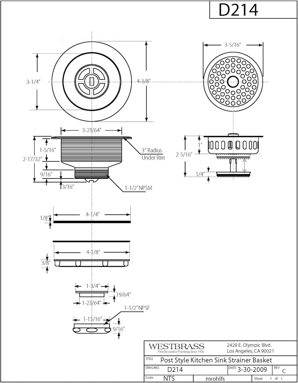 Solid Brass Style Kitchen Sink Basket Strainer