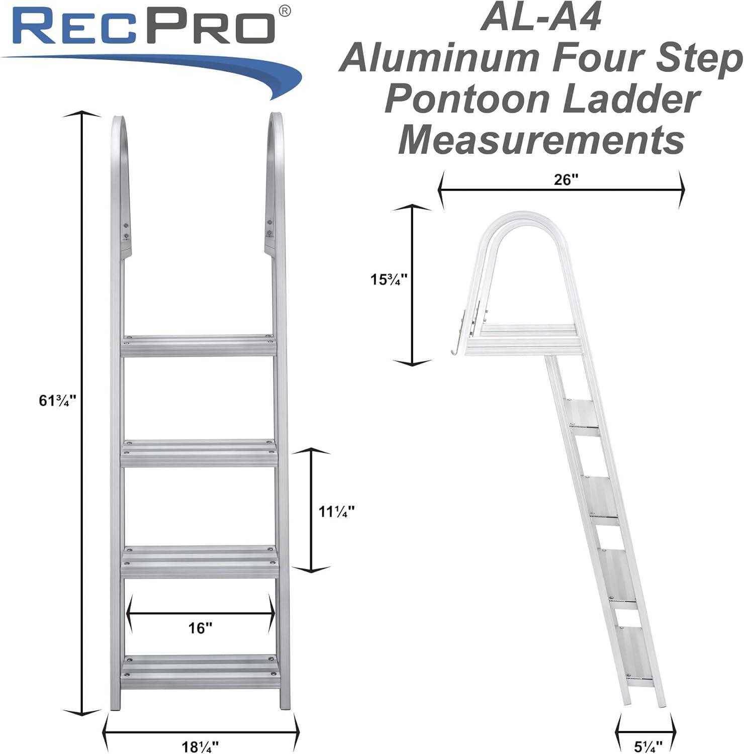 RecPro Marine Pontoon Boat Dock Heavy Duty Aluminum 4 Step Removable Boarding Ladder AL-A4…