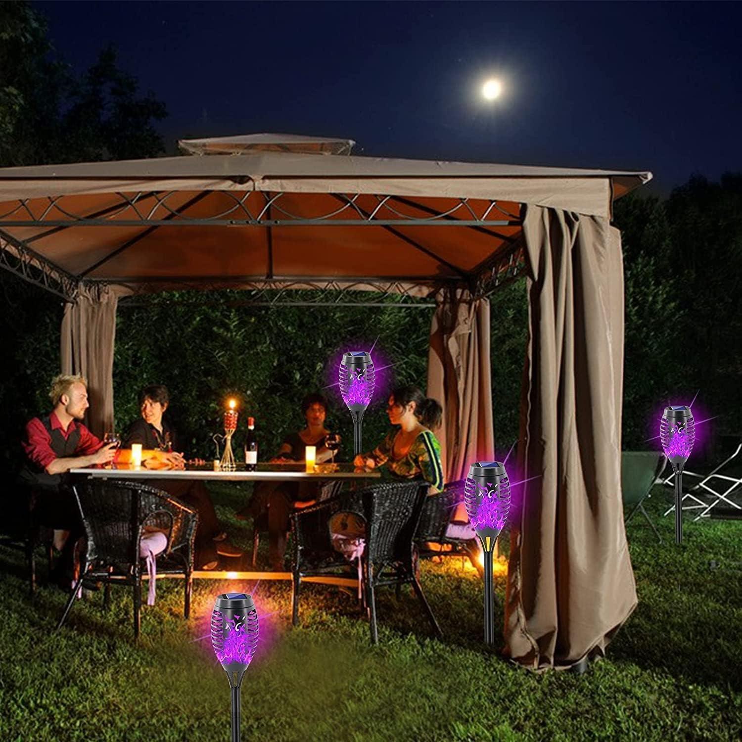 Set of 4 Purple LED Solar Flame Garden Lights