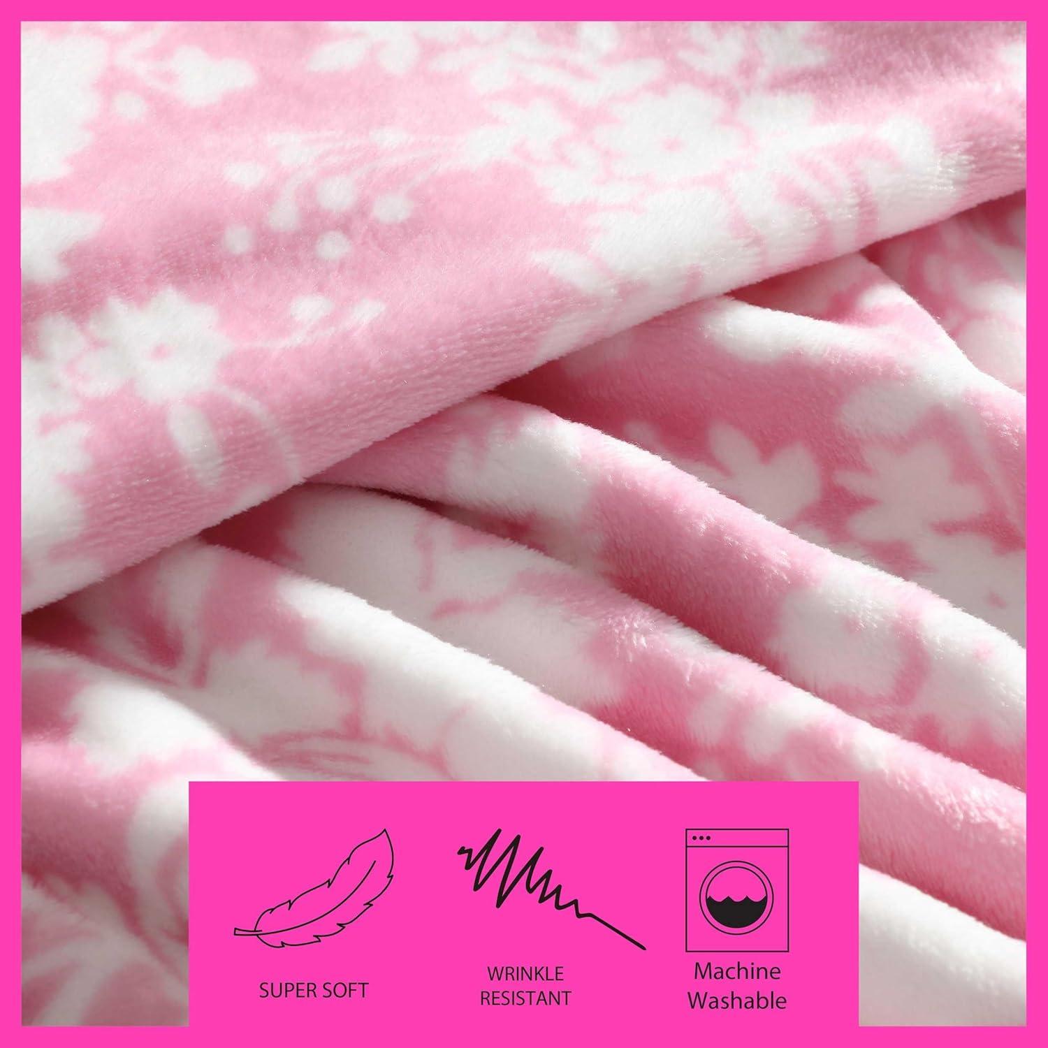 Betsey Johnson - Throw, Ultra-Soft Plush Blanket, Ideal for Couch, Bed, or Lounges (Cottage Floral Pink, 50" x 70")