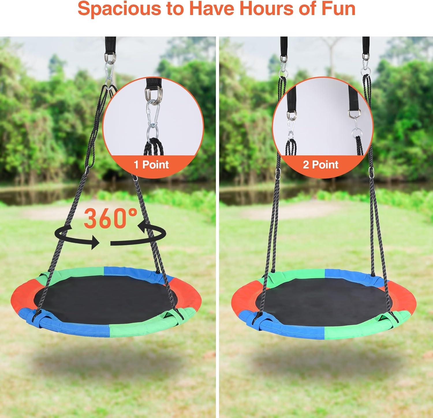 43" Saucer Tree Swing for Kids Adult, 600Lb Weight Capacity Large Disc Round Swing for Kids, Tree Swings for Backyard, for Indoor and Outdoor Playground, Multicolor, for Kids