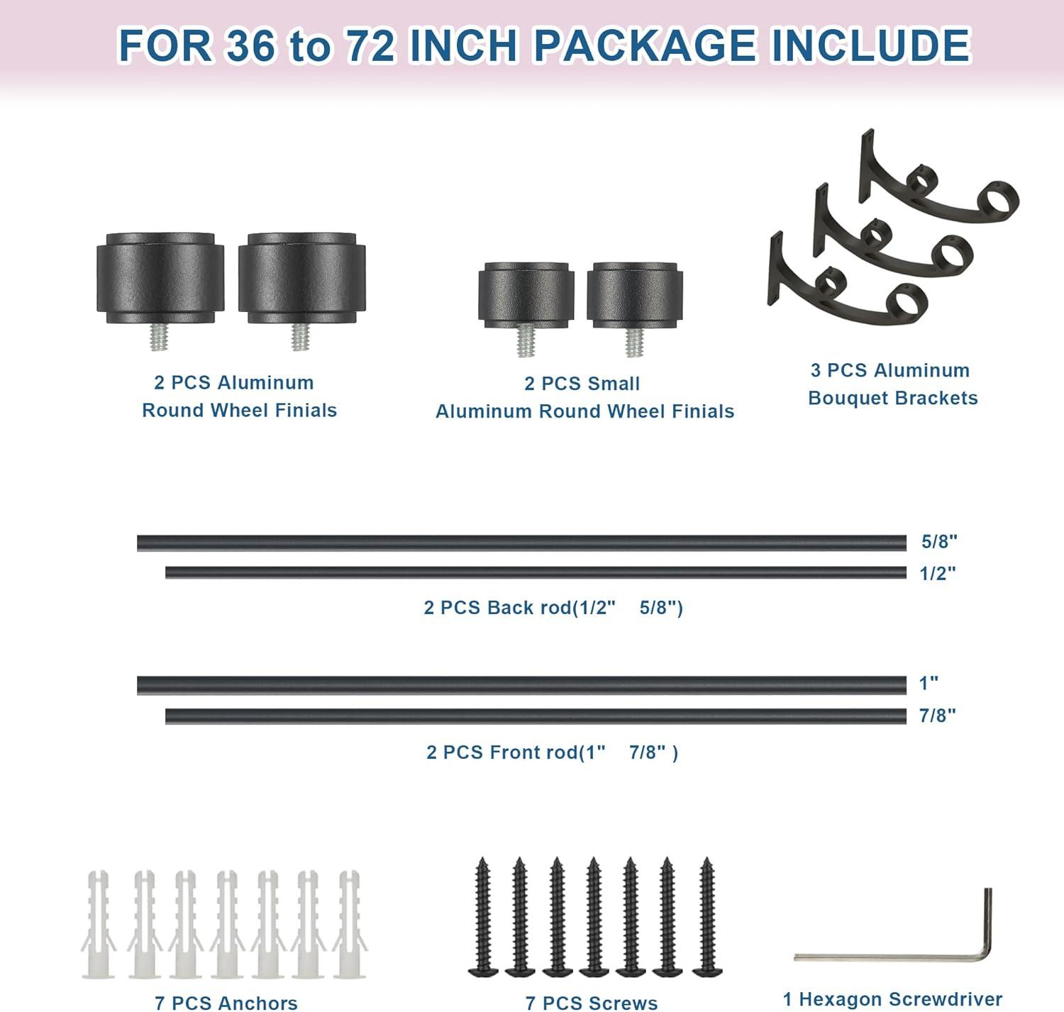 Exclusive Home 36"-72" Topper Double Curtain Rod - Matte Black: Adjustable Iron Set, 25 lb Capacity, Flat Cap Finial