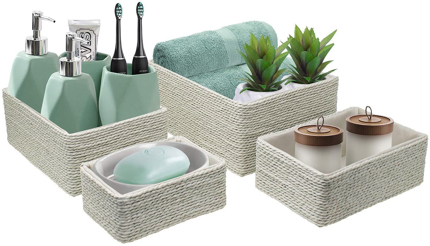Sorbus Stackable Storage Woven Paper Rope Baskets Set of 4